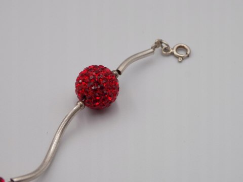 Stara piękna srebrna damska bransoletka KULKI CYRKONIE VINTAGE biżuteria