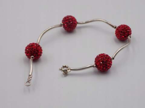 Stara piękna srebrna damska bransoletka KULKI CYRKONIE VINTAGE biżuteria