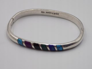 Stara srebrna damska bransoletka KOŁO BANGLA MEXICO 925 TURKUS MALACHIT