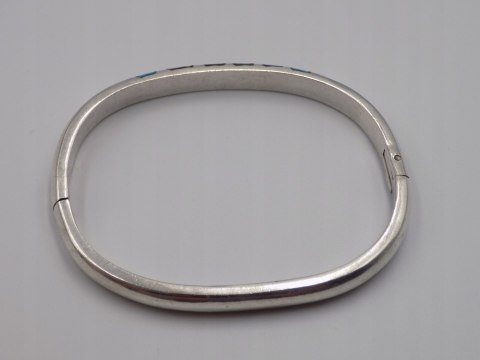 Stara srebrna damska bransoletka KOŁO BANGLA MEXICO 925 TURKUS MALACHIT