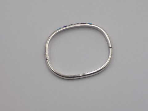 Stara srebrna damska bransoletka KOŁO BANGLA MEXICO 925 TURKUS MALACHIT