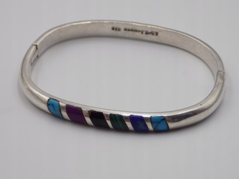 Stara srebrna damska bransoletka KOŁO BANGLA MEXICO 925 TURKUS MALACHIT