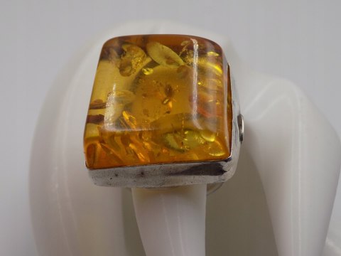 Stary srebrny damski pierścionek BURSZTYN roz.10 srebro biżuteria VINTAGE