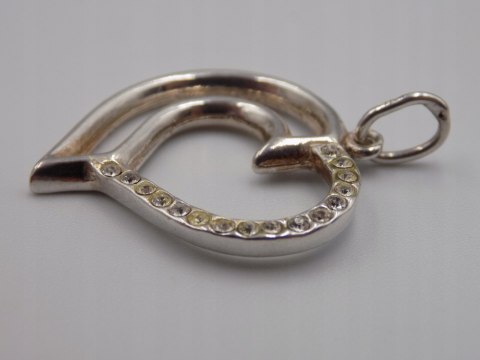 Stary srebrny damski wisiorek/zawieszka SERCE cyrkonie biżuteria VINTAGE