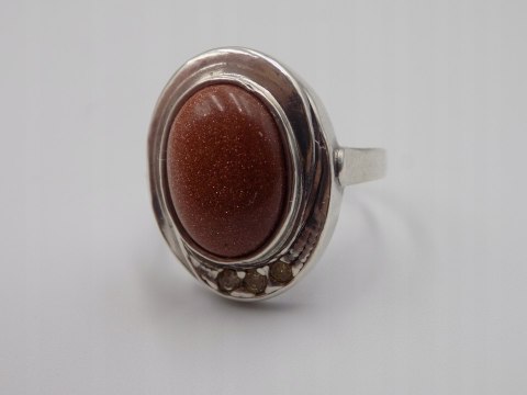 Stary srebrny pierścionek PIASEK PUSTYNI cyrkonie roz.14 biżuteria VINTAGE