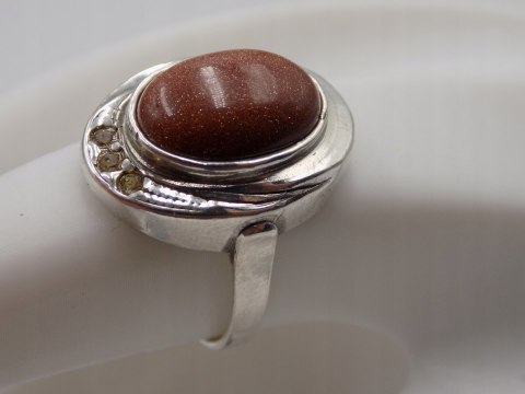 Stary srebrny pierścionek PIASEK PUSTYNI cyrkonie roz.14 biżuteria VINTAGE