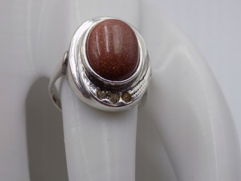 Stary srebrny pierścionek PIASEK PUSTYNI cyrkonie roz.14 biżuteria VINTAGE