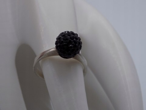 Stary srebrny pierścionek czarna KULA cyrkonie roz.12 biżuteria VINTAGE