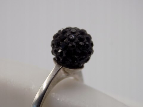 Stary srebrny pierścionek czarna KULA cyrkonie roz.12 biżuteria VINTAGE