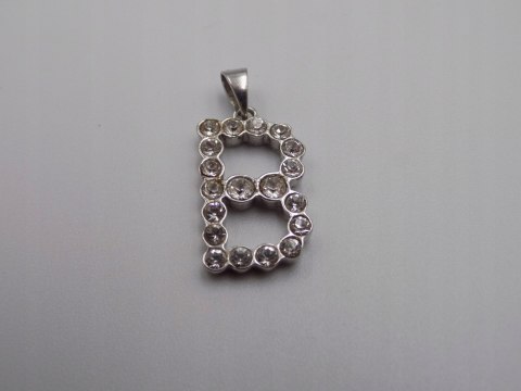 Stary srebrny wisiorek/zawieszka " B " CYRKONIE srebro VINTAGE biżuteria