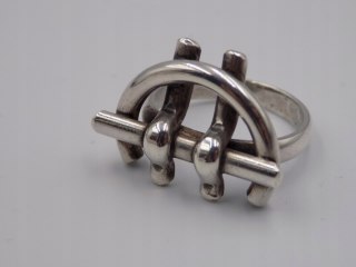 Autorski,stary,srebrny,damski pierścionek KLAMRA roz. 13 srebro 925 VINTAGE