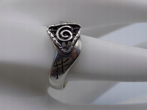 Autorski,stary,srebrny,damski pierścionek WZORKI roz. 21 srebro 925 VINTAGE