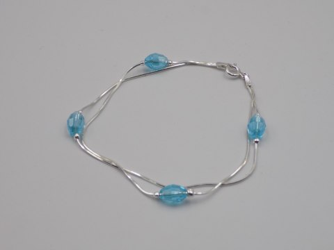 Piękna, srebrna, damska bransoletka - błękit niebieski srebro 925 biżuteria