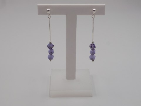 Piękne, damskie, srebrne kolczyki FIOLETOWE CYRKONIE srebro 925 biżuteria