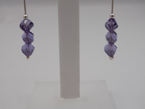 Piękne, damskie, srebrne kolczyki FIOLETOWE CYRKONIE srebro 925 biżuteria