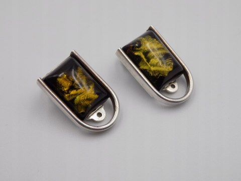 Piękne, stare, srebrne klipsy BURSZTYN - srebro 925 - VINTAGE biżuteria