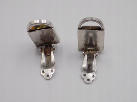 Piękne, stare, srebrne klipsy BURSZTYN - srebro 925 - VINTAGE biżuteria