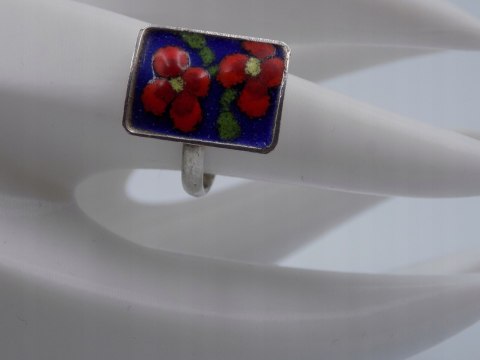 Stary, piękny, srebrny, damski pierścionek EMALIA KWIATY roz. 14 srebro