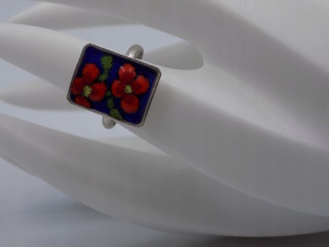 Stary, piękny, srebrny, damski pierścionek EMALIA KWIATY roz. 14 srebro