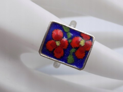 Stary, piękny, srebrny, damski pierścionek EMALIA KWIATY roz. 14 srebro