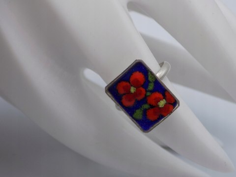 Stary, piękny, srebrny, damski pierścionek EMALIA KWIATY roz. 14 srebro