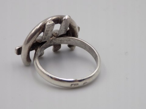 Autorski,stary,srebrny,damski pierścionek KLAMRA roz. 13 srebro 925 VINTAGE