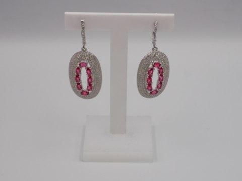 Bajeczne, srebrne, damskie kolczyki CYRKONIE róż - srebro 925 - biżuteria