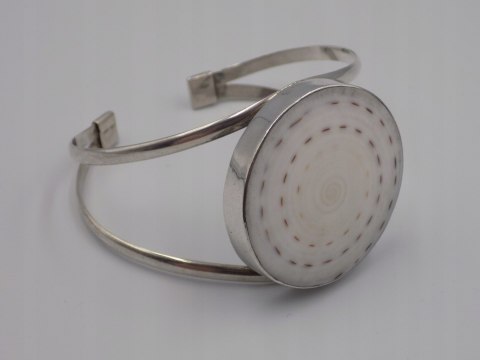 Piękna, damska, srebrna bransoletka BANGLA otwarta MUSZLA - srebro 925