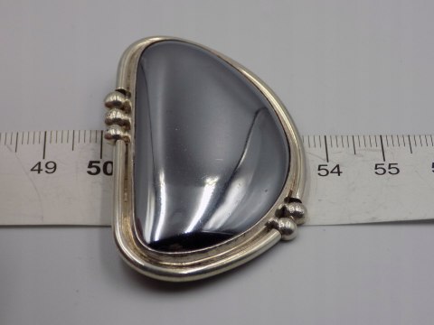 Piękna, stara, damska, duża, srebrna broszka HEMATYT - srebro 925