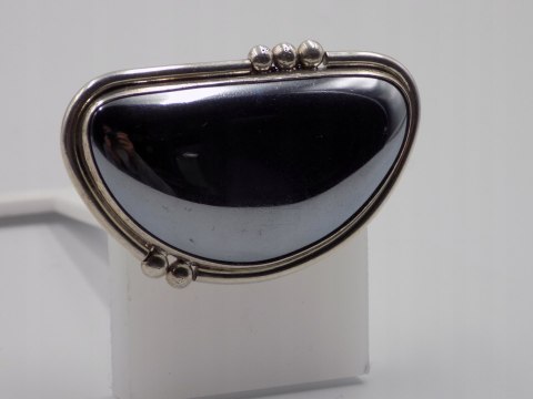 Piękna, stara, damska, duża, srebrna broszka HEMATYT - srebro 925