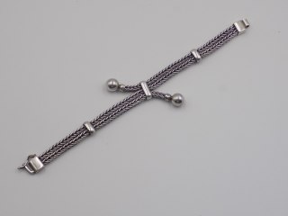 Piękna, stara, damska, srebrna bransoletka - KULKI - lisi ogon - srebro 925