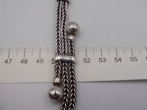 Piękna, stara, damska, srebrna bransoletka - KULKI - lisi ogon - srebro 925