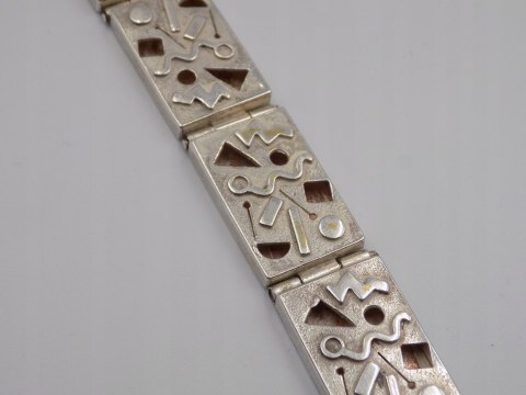 Piękna, stara, damska, srebrna bransoletka WZORKI, PROSTOKĄTY - srebro 925