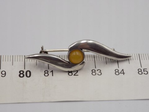 Piękna, stara, damska, srebrna broszka - BURSZTYN srebro VINTAGE biżuteria