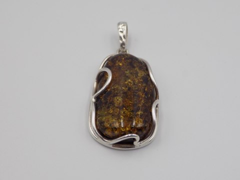 Piękny, damski srebrny wisiorek / zawieszka - BURSZTYN - srebro 925