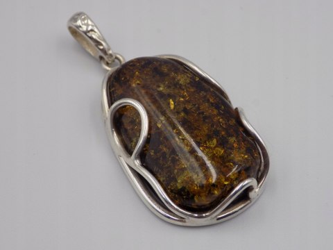 Piękny, damski srebrny wisiorek / zawieszka - BURSZTYN - srebro 925