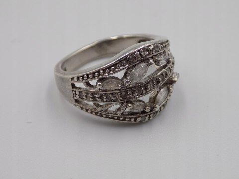 Piękny, srebrny, damski pierścionek CYRKONIE -roz. 14/15 - srebro biżuteria