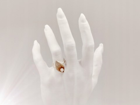 Piękny srebrny damski pierścionek LIŚĆ+PERŁA r.18/19 biżuteria VINTAGE