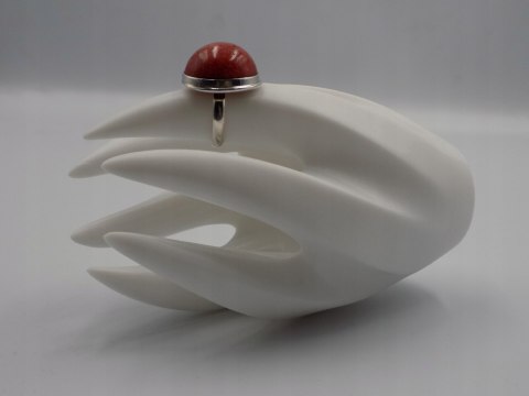 Piękny, stary, damski, srebrny pierścionek z KORALOWCEM srebro 925 roz. 12