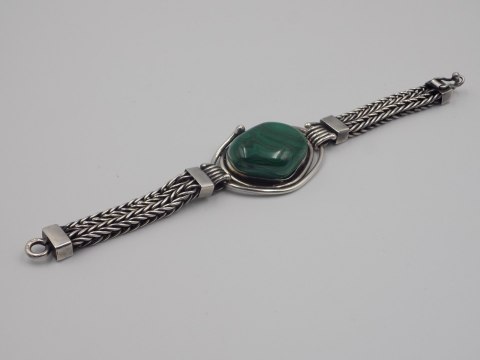 Stara, srebrna, damska, bransoletka - malachit - srebro 925, w: 63,94 g.