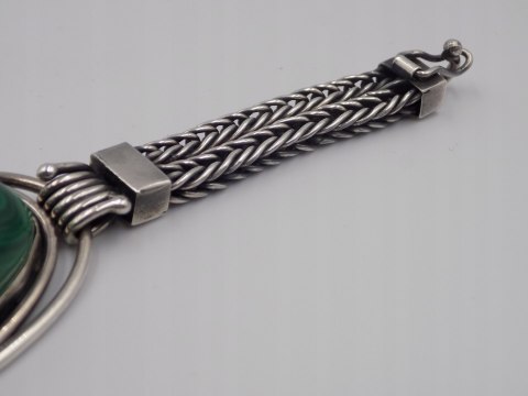 Stara, srebrna, damska, bransoletka - malachit - srebro 925, w: 63,94 g.