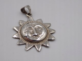 Stary, piękny, damski, srebrny wisiorek / zawieszka SŁOŃCE srebro VINTAGE