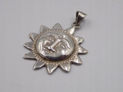 Stary, piękny, damski, srebrny wisiorek / zawieszka SŁOŃCE srebro VINTAGE