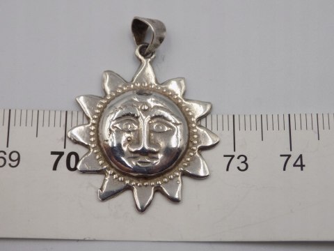 Stary, piękny, damski, srebrny wisiorek / zawieszka SŁOŃCE srebro VINTAGE