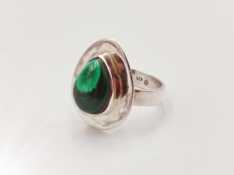 Piękny srebrny damski pierścionek KABOSZON MALACHIT r.16 VINTAGE biżuteria