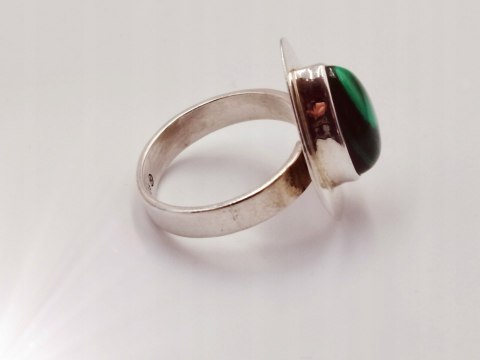 Piękny srebrny damski pierścionek KABOSZON MALACHIT r.16 VINTAGE biżuteria