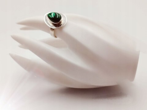 Piękny srebrny damski pierścionek KABOSZON MALACHIT r.16 VINTAGE biżuteria