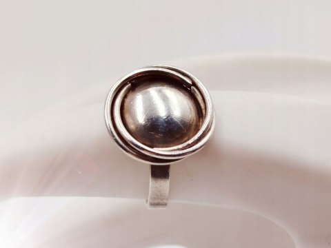 Piękny autorski stary damski srebrny pierścionek r.12 KOŁO DRUCIKI VINTAGE