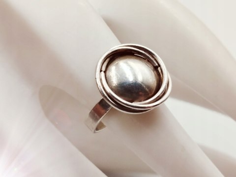 Piękny autorski stary damski srebrny pierścionek r.12 KOŁO DRUCIKI VINTAGE