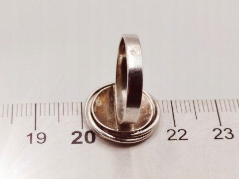 Piękny autorski stary damski srebrny pierścionek r.12 KOŁO DRUCIKI VINTAGE